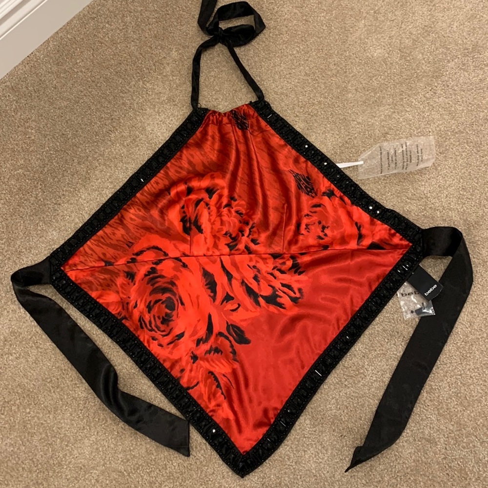 Bebe Rose Print Halter Top NWT